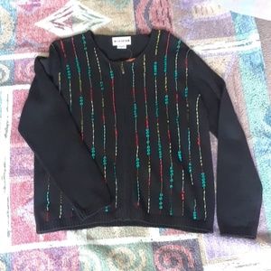 Black Zip Front Cardigan with Sequin and Bead Embellishments